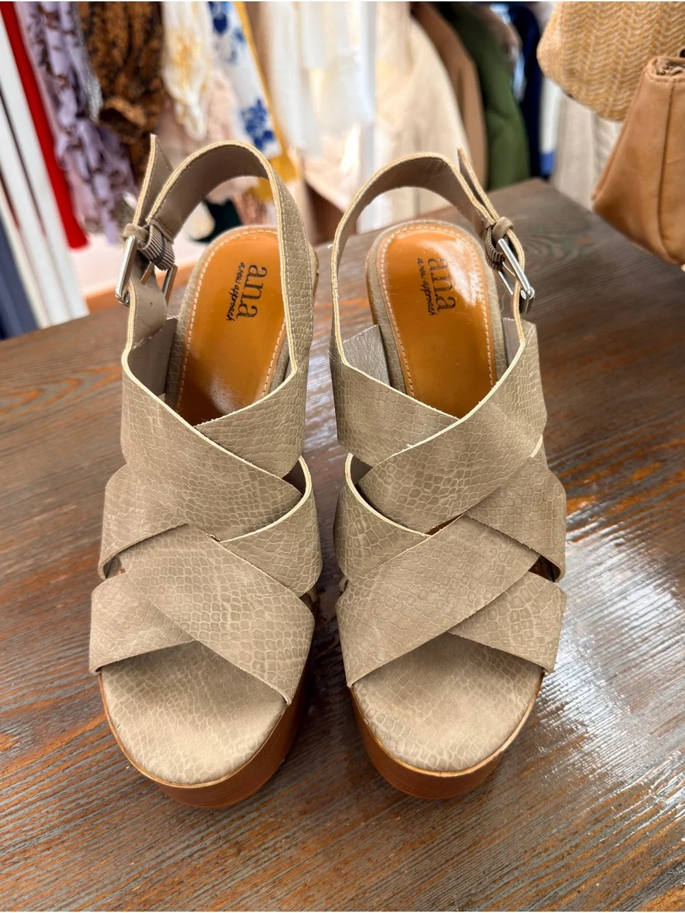 🍀3/$30 a.n.a Tan Crisscross Platform Wedge Sandals